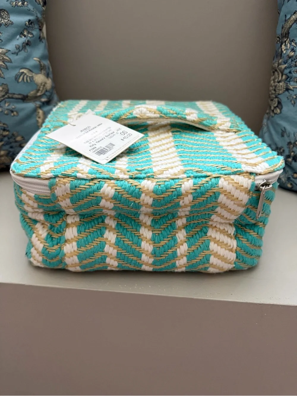 NWT Jen & Co Clear-Lined Woven Cosmetic Cases (4) in Aqua